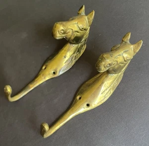 2 Solid Brass Horse Head Hanging Hooks 6-1/2” Equestrian Farmhouse Decor - Picture 1 of 8
