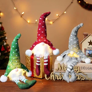 3Pcs LED Lighted Christmas Gnome Handmade Santa Elf Figurine Faceless Doll Decor - Picture 1 of 8