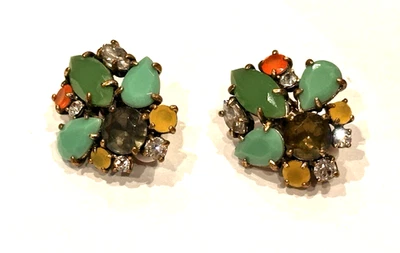 STELLA & DOT CHERYL SIGNED FLORAL CLUSTER RHINESTONE CLIP-ON EARRINGS LN - Photo 1/4