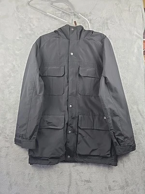 Parka Woolrich Mountain para hombre mediana negra franela forrada de lana abrigo con capucha Foto 1 de 4