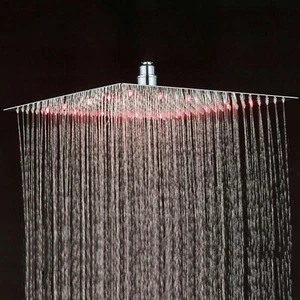 16 inch Chrome LED Shower Head Square Rainfall Ultra Thin OVerhead Top Sprayer - Picture 1 of 9