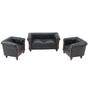 Handmade  1:12 scale dollhouses mini furniture Handmade black Faux Leather sofa  - Picture 1 of 6