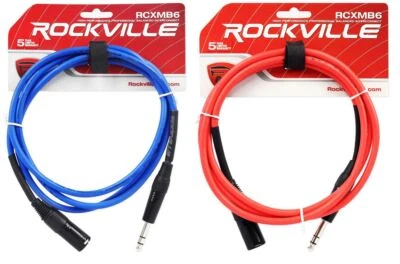 2 Rockville 6' Male REAN XLR to 1/4'' TRS Balanced Cable (Red and Blue) - Image 1 of 4