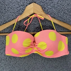 Victoria Secret Bikini Top Womens 34D Yellow Polka Dot Multiway Push Up Swimsuit - Picture 1 of 16