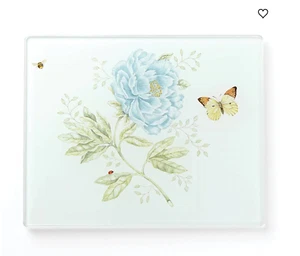 LENOX BUTTERFLY MEADOW SMALL GLASS FOOD CHEESE SERVING BOARD 10"L x 8"W NEW - Picture 1 of 6