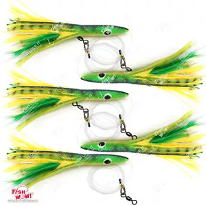 5pcs Fish WOW! 6" Fishing Tuna Clone Feather Head Rigged Trolling 3oz lure Green - Picture 1 of 5