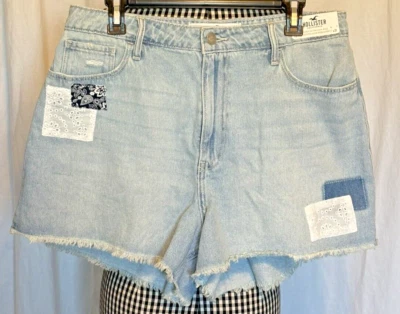 NWT Hollister Ultra High-Rise Eyelet Patchwork Mom Denim Jean Shorts Juniors 13 - Image 1 of 4