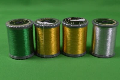 Lot of 4 Embroidery Thread,Janome,Brother,Gold,Green,Silver,Polyester,250m,New - Image 1 of 3