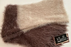 Noelle Scarf Brown Infinity or Straight White Fuzzy Fringe Infinity NWT - Picture 1 of 13