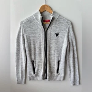 GUESS Full Zip Mock Neck Sweater Gray Knit Cardigan with Pockets Size S - Picture 1 of 7