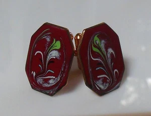 Vintage Copper Enamel Octagon Shaped Swirl Design Cuff Links - Picture 1 of 4