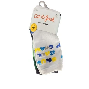 Cat & Jack Boy's Crew Socks Snowball Champ Trees Plaid Stripe 4 Pack Size Medium - Picture 1 of 8