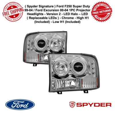 Faros proyectores cromados Spyder LED Halo versión 2 para 99-04 F250SD Excursion Foto 1 de 4