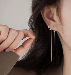 Solid 925 Sterling Silver Chain Dangle Earrings Tassel for Women Teens Long D... - Picture 1 of 8
