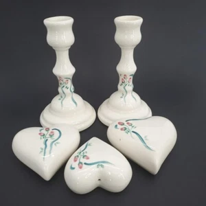 2 Pieces Ceramic Candle Holder & 3 Pieces Heart Shaped Floral Wall Pockets Set - Picture 1 of 9