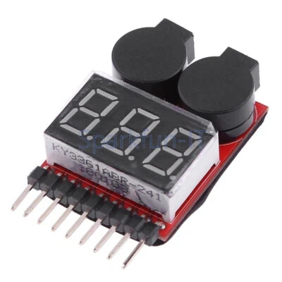 1-8S Lipo/Li-ion/Fe Battery Voltage 2IN1 Tester Low Voltage Buzzer Alarm New - Immagine 1 di 3
