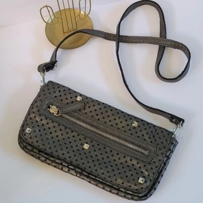 Linea Pelle Gunmetal Leather Envelope Crossbody Bag Foto 1 de 4