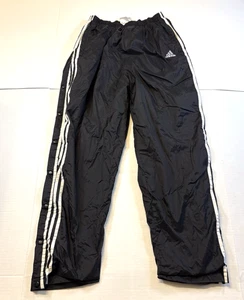 Vintage Adidas Black White Button Snap Track Pants Retro Joggers Men’s L 90s - Picture 1 of 8