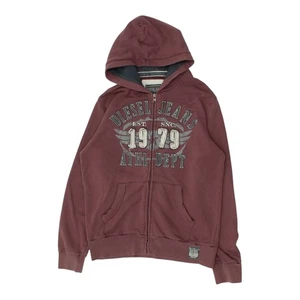 Diesel Mens Burgundy Hoodie | Vintage Designer Full Zip Casual Sports Logo Hoody - Picture 1 of 6