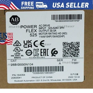 25B-D030N104 PowerFlex 525 15kW 20Hp AC Drive New AB 25BD030N104 US Free Tax - Picture 1 of 3