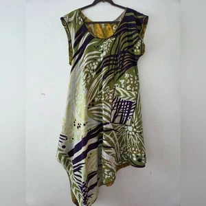 Vestido sin mangas asimétrico de algodón Kantha floral reversible Mieko Mintz 12-16 - Imagen 1 de 8