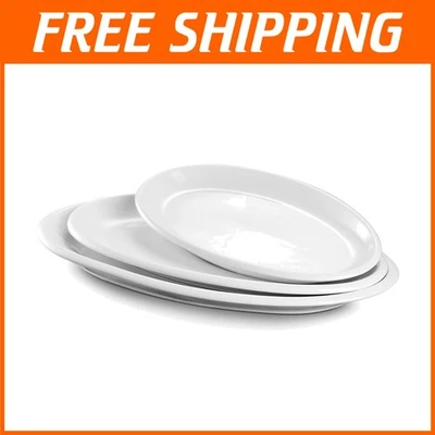 Oval Platter Set, White Ceramic Dish Trio for Entertaining - Image 1 of 4