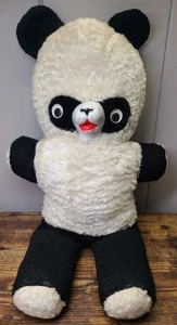 Vtg. Antique Panda Teddy Bear 24" Stuffed Animal Googly Eyes Rubber Nose - Mouth - Picture 1 of 14