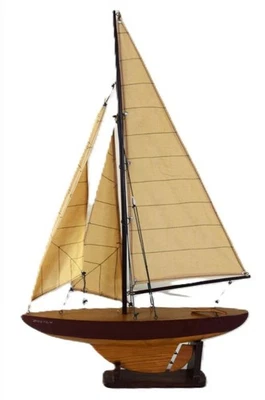 A Carved Wooden Pond Boat With Sails. - Image 1 of 4