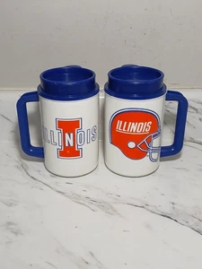 Vintage Illinois University Fighting Illini Hot/Cold Travel Mug Pair - Thermo - Picture 1 of 9