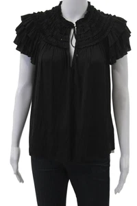 Ulla Johnson Women Black High Neck Short Sleeve Blouse Size 4 - Picture 1 of 12