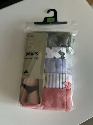 Bikinis de lycra de algodón M&S 5pk talla Uk 12 nuevos con etiquetas Foto 1 de 2