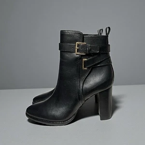 🌻NEU mit Karton Lauren Ralph Lauren Madisyn schwarz brüniertes Leder Bootie Größe 7,5 - Bild 1 von 14