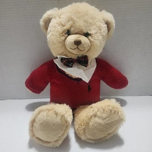 Vintage Ralph Lauren Polo Teddybär Paris 15 Zoll roter Plüsch-Strickpullover kariert Fliege  - Bild 1 von 10