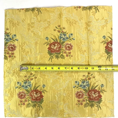 Highland Court Gold Embroidered Floral Fabric 180581H - 17"x17" Made in Italy - Image 1 of 4