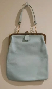 Borsa vintage anni 50 blu cielo grande telaio Kisslock borsetta manico singolo foderata in camoscio - Foto 1 di 23