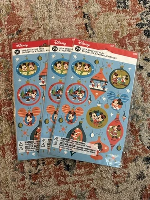 20 Disney Mickey Mouse Gift Tag Stickers Sheet  ( LOT OF 3) - Image 1 of 4