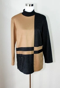 VTG ALFRED DUNNER Casual Knit Top Long Sl Beige / Gray Color Block Sz. S #03 - Picture 1 of 6