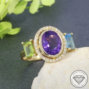 Wert 1650 € Brillant Farbedelstein Ring 585 14 Karat Gelb Gold xxyy - Bild 1 von 9