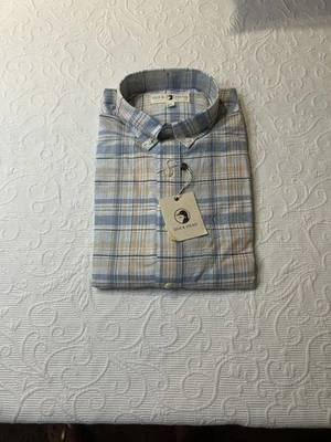 Botão xadrez azul celeste manga longa Duckhead. Novo com etiquetas. Médio - Imagem 1 de 4