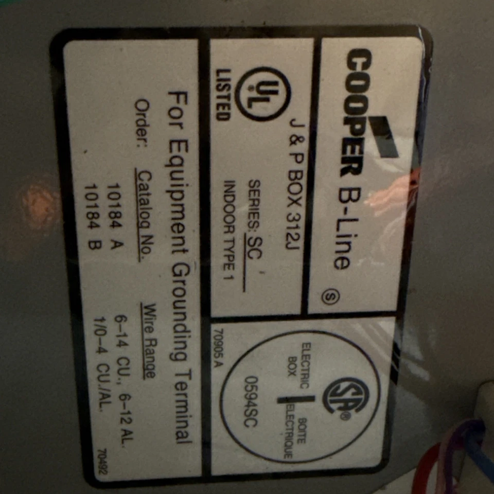 Cooper B-Line J&P Box 312J Indoor Type 1 Enclosure Series SC