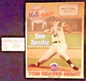 08-11-92 VINTAGE NEW YORK METS OFFICIAL SCOREBOOK & TIX - TOM SEAVER NIGHT - Picture 1 of 4