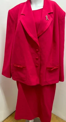 Vtg 80s Henry Lee Hot Pink Dress Blazer Suit 2pc Embroidered USA Made sz 22W - Image 1 of 4