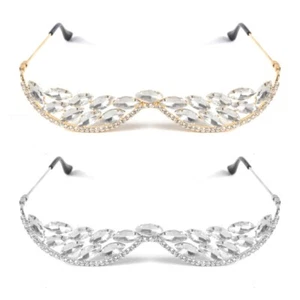 V Shape Rhinestones Sunglasses Half Frame Crystal Eyeglasses Photograph Props - Picture 1 of 10
