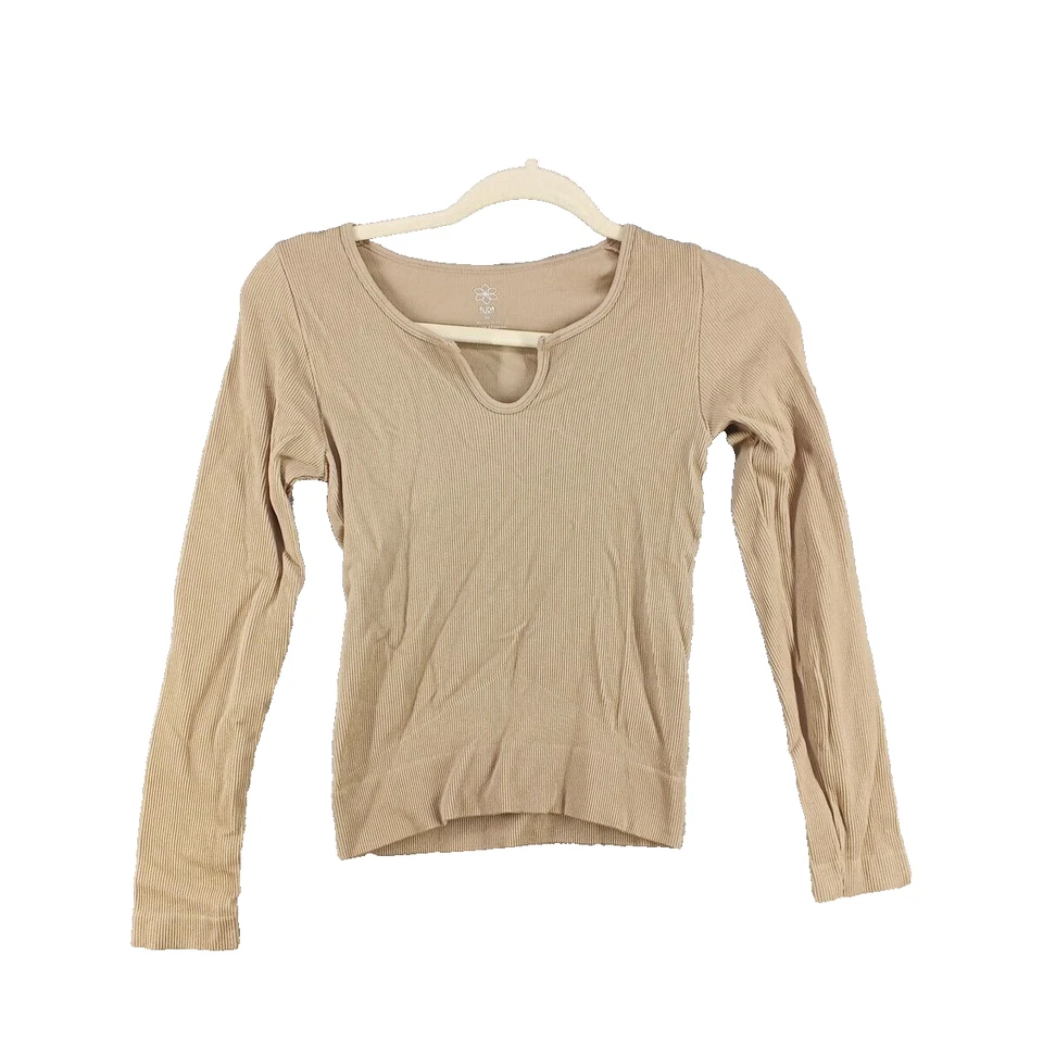 AURA основной верхний размер маленький ребристый вязаный пуловер желтовато-коричневый повседневный - Изображение 1 из 4