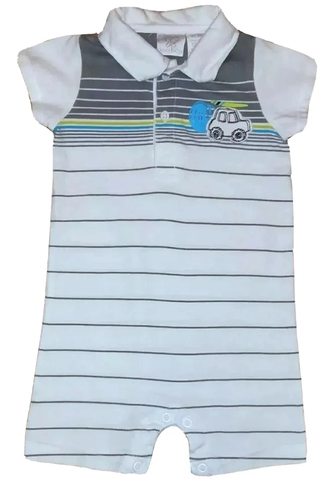 12 Month Koala Baby Striped Polo style Shorts Romper Outfit  - Image 1 of 1