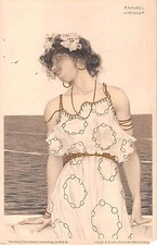 c.1903 sgd. Kirchner Art Nouveau Girl overlooking Water post card as is
