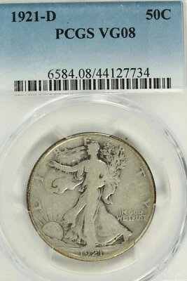 1921-D Walking Liberty Half Dollar : PCGS VG08 - Image 1 of 4