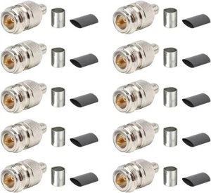10-Pack, N Female Crimp Type 50-ohm RF Connectors for RG8X, LMR240 Coax Cable. - Picture 1 of 2