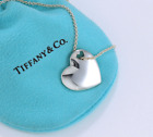 Tiffany & Co Silver Double Heart Puff Cutout Pendant 16.25" Necklace In Pouch