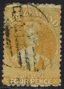 NEW ZEALAND 1864 QV CHALON 4D YELLOW USED - Picture 1 of 2